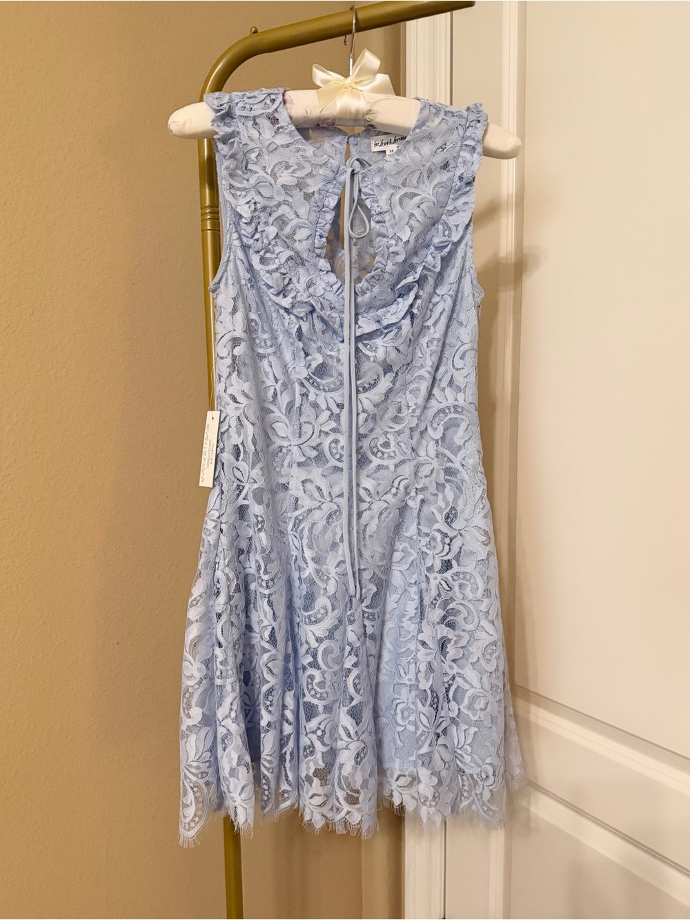 $329 NWT For Love & Lemons Locket Keyhole Mini Dress Powder Blue Lace XS - Picture 5 of 11
